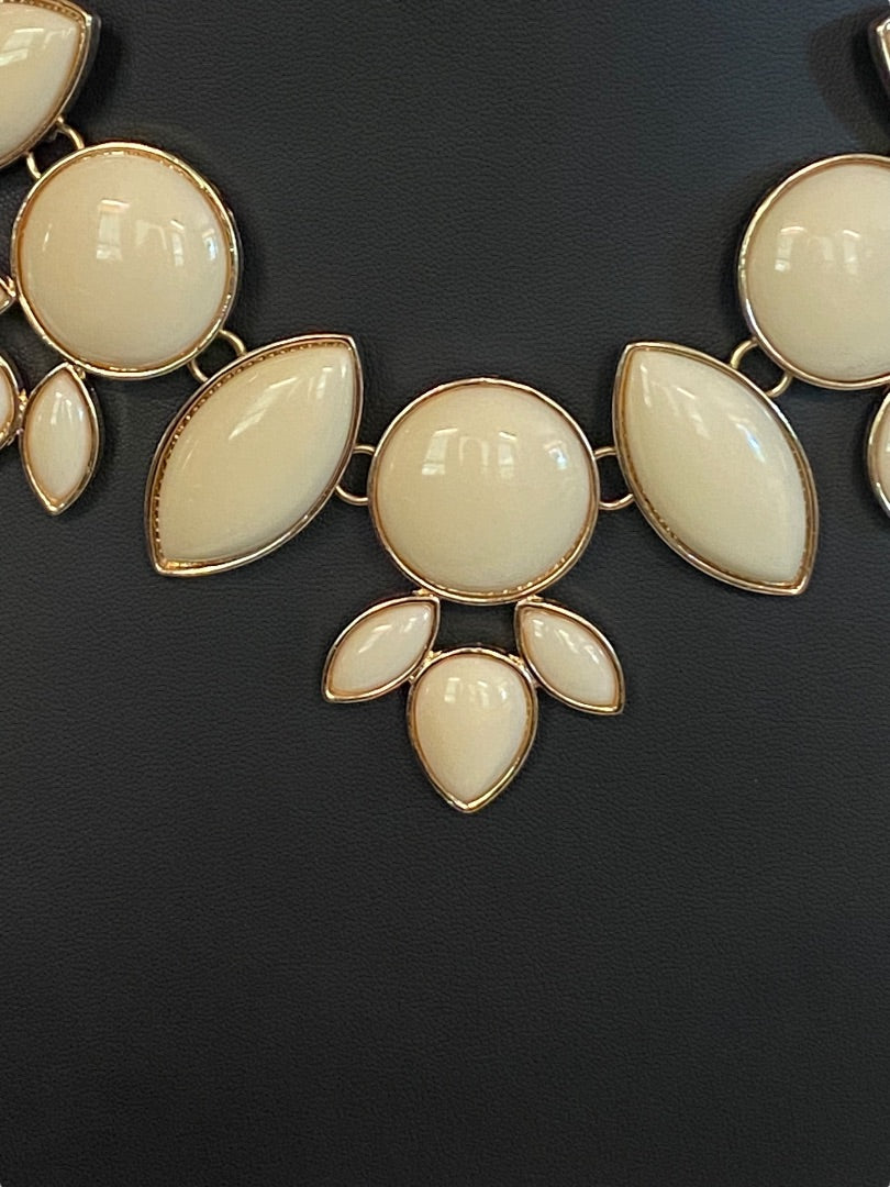 Goldtone and Cream Statement Bib Necklace Adjustable 18"-20"