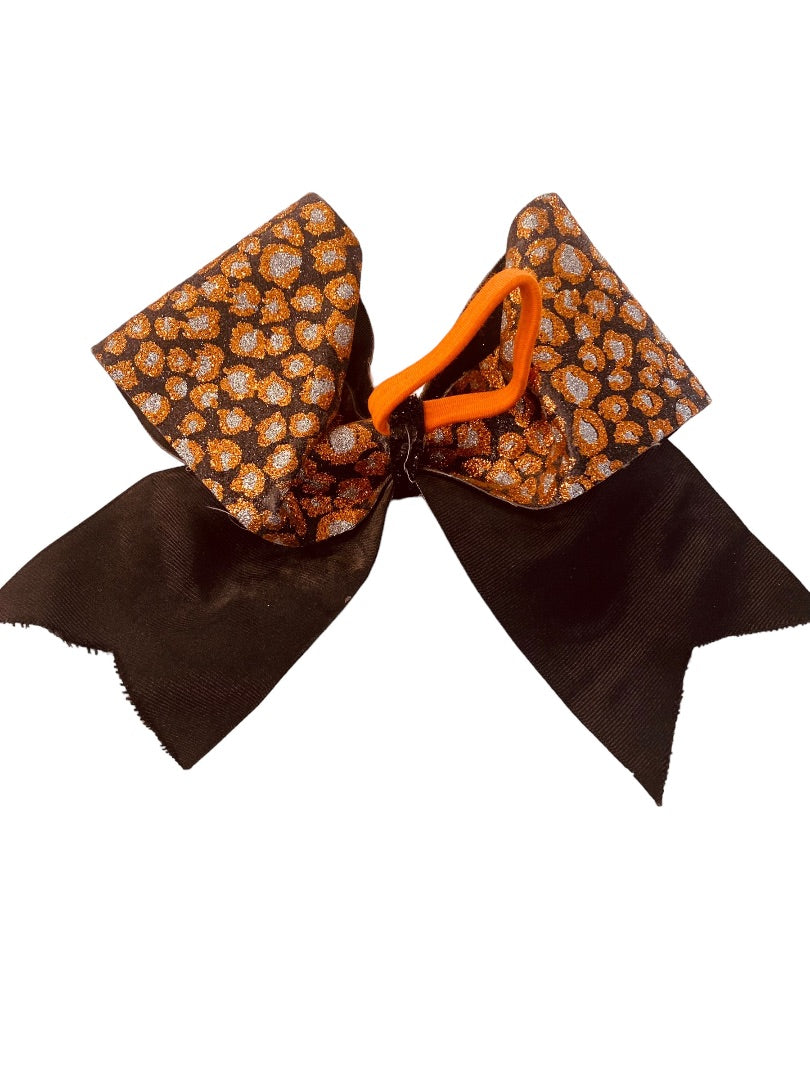 Girls Oversize Hair Bow 7.5" Elastic Ponytail Black Orange Silver Animal Print Glittery