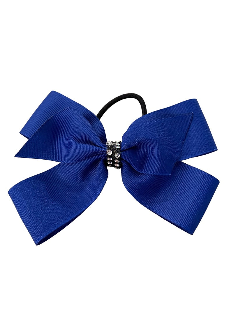 Girls Oversize Hair Bow 5" Elastic Ponytail Blue Bejeweled