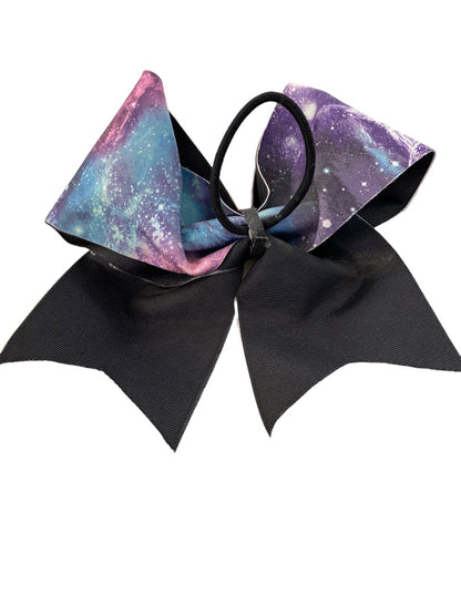 Girls Oversize Hair Bow 6" Elastic Ponytail Galaxy Print Blue Pink Purple