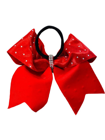 Girls Oversize Hair Bow 8" Elastic Ponytail Holder Red  Bejeweled