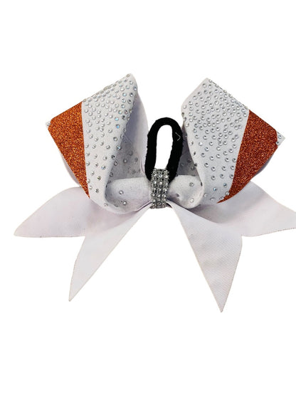 Girls Oversize Hair Bow 7" Elastic Ponytail Holder White Orange  Bejeweled