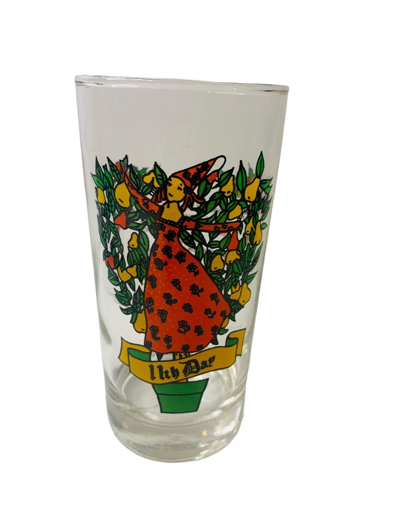 Vintage Tumbler Glass Taylor Smith & T 11th Day of Christmas 10 oz Drinking