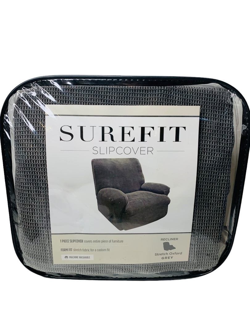 Surefit Stretch Oxford Recliner Cover Gray Slipcover Machine Washable New