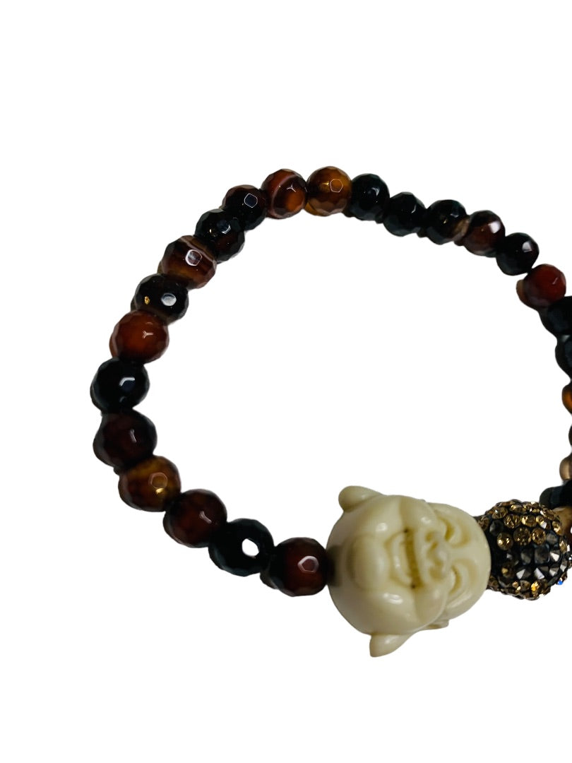 Black Brown Smiling Buddha Stretch Bracelet Beaded