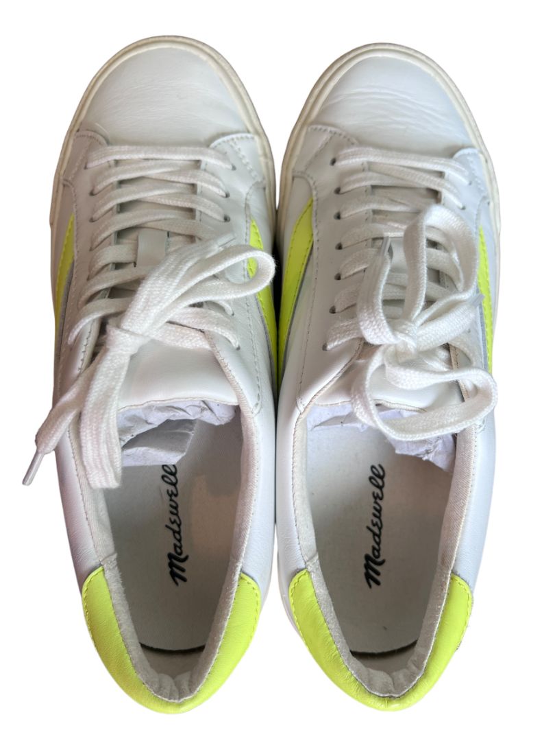 7.5 Madewell Sidewalk Neon Yellow White Sneakers Low Top Lace Up Leather