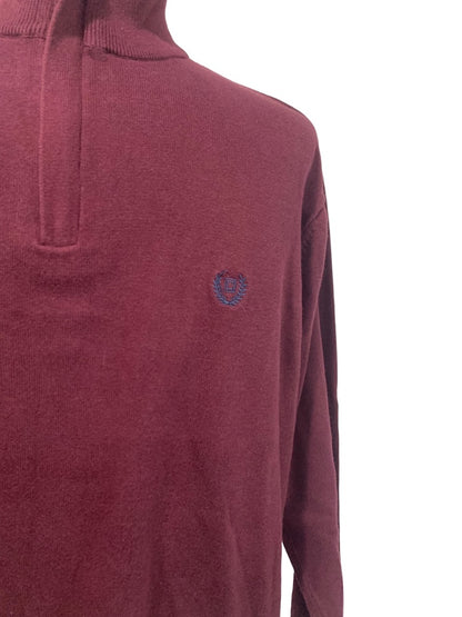 XL Chaps Mens Burgundy Sweater 1/4 Zip Pullover 100% Cotton Mockneck