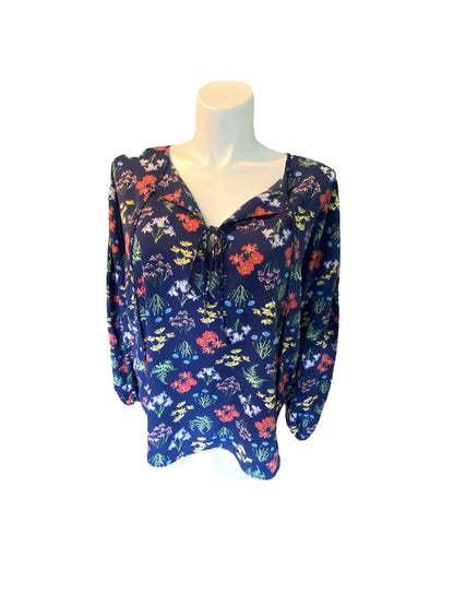 20W Eloquii Elements Navy Floral Tie Neck Blouse Tunic