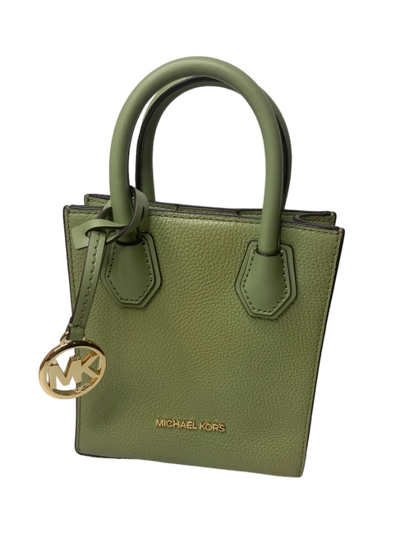 Michael Kors New Green Pebbled Leather Mercer Extra Satchel Crossbody Strap Light Sage