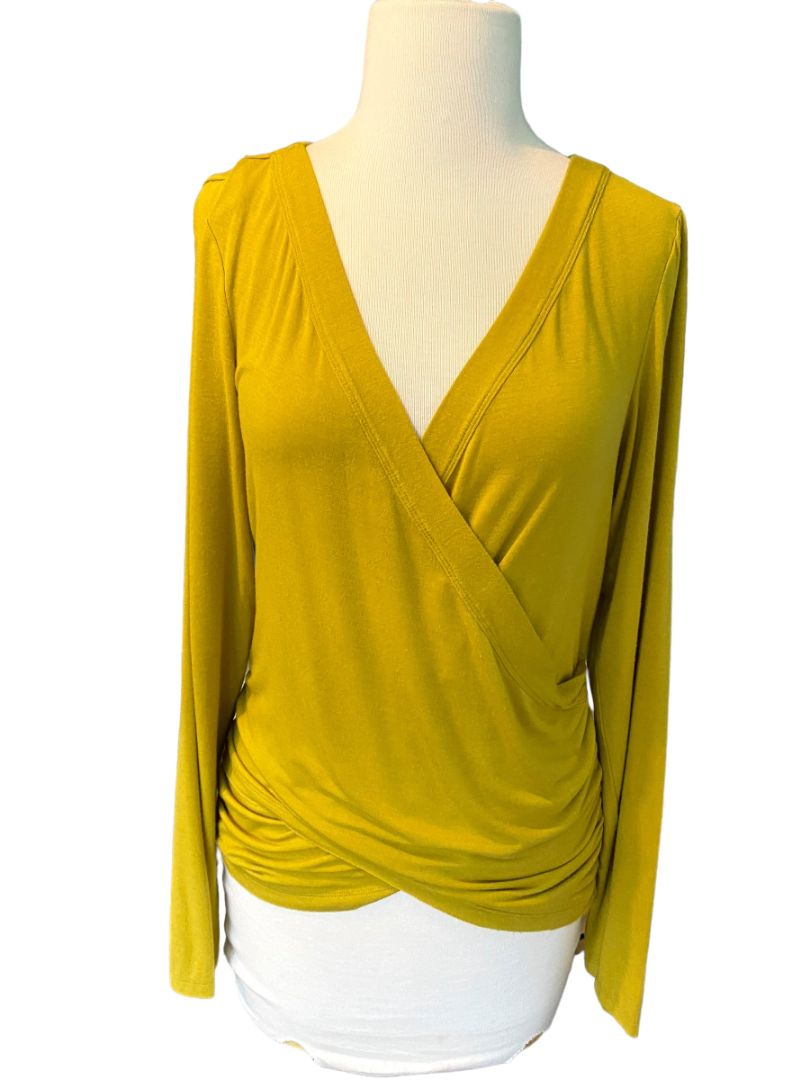 Size Medium Saturday Sunday Mustard Yellow Wrap Style Shirt Blouse Long Sleeve Anthropologie