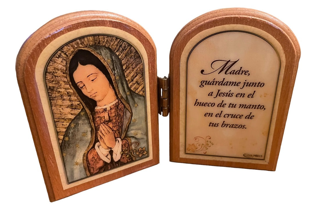 Our Lady of Guadalupe Morning Prayer Wooden Frame Hinge 4"h x 6"w