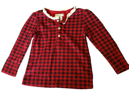 18M Ralph Lauren Baby Red Black Checked Shirt Tip Ruffled Collar Long Sleeve