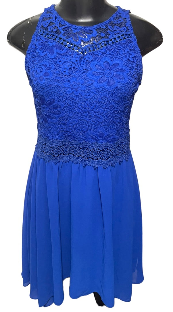 Size 16 Amy Byer Girls Royal Blue A-Line Dress Lace Bodice Sleeveless