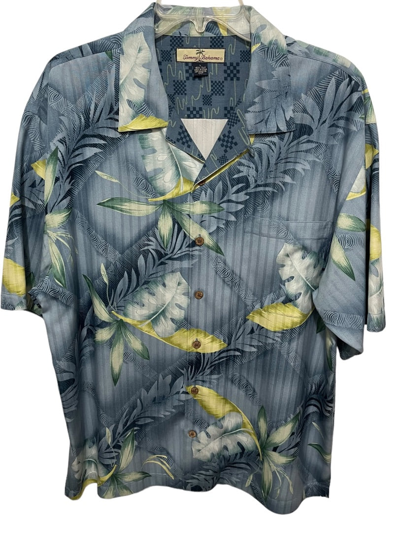 Large Tommy Bahama 100% Silk Mens Tropical Print Button Up Short Sleeve