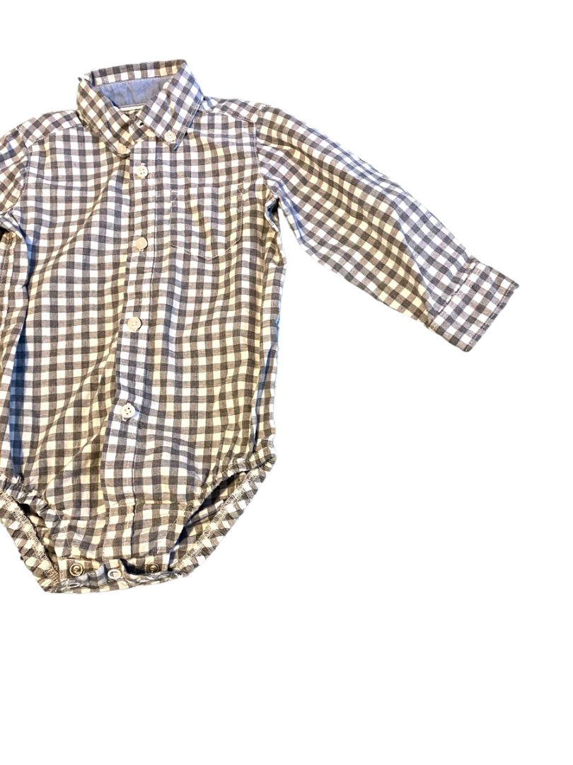 18M Carter's Boys Gray Gingham Button Down Shirt One Piece Snap Crotch