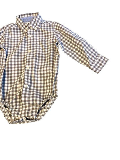 18M Carter's Boys Gray Gingham Button Down Shirt One Piece Snap Crotch