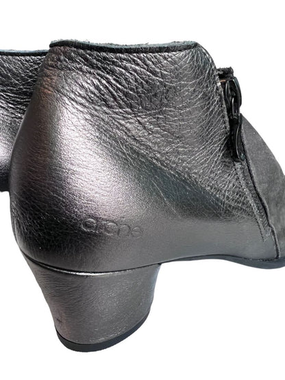 9 (40) Arche Gray Metallic Side Zip Booties Heels Suede Leather