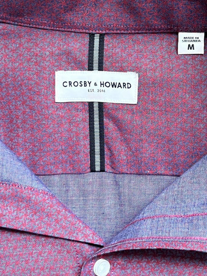 Size Medium Crosby & Howard Maroon Patterned Short Sleeve button Down Shirt NWT