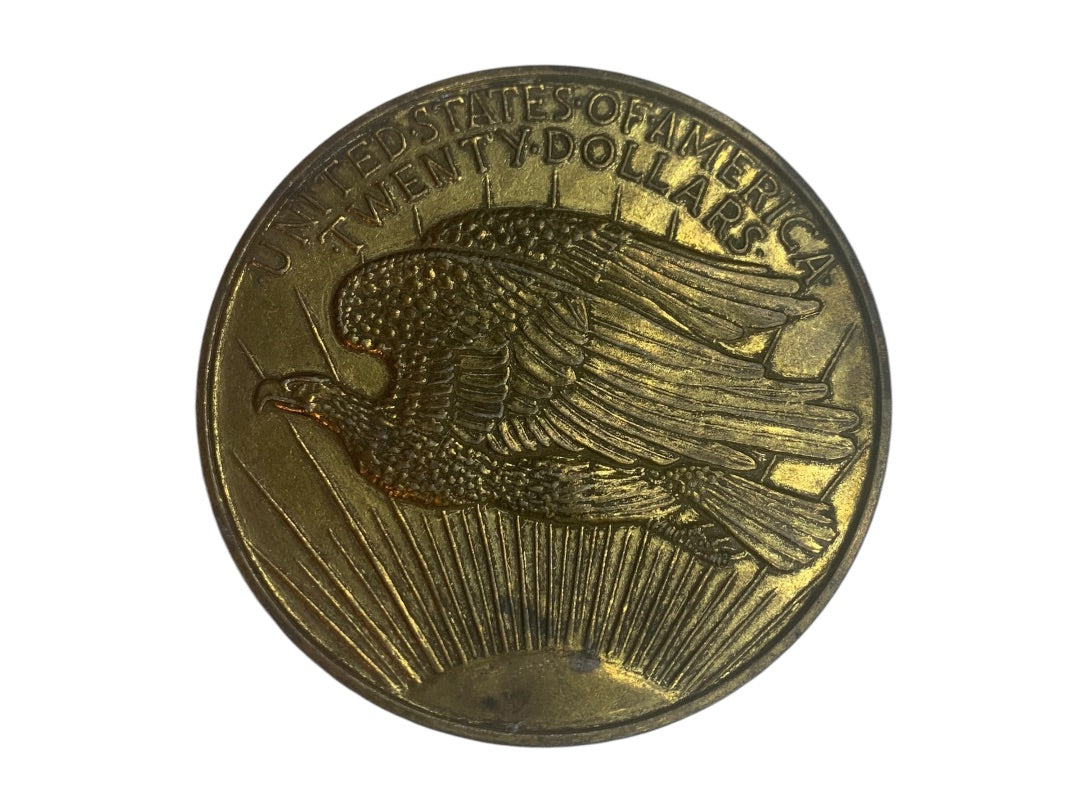 Vintage Double Eagle Liberty Twenty Dollar Reproduction 3" Diameter Craft Medallion Metal