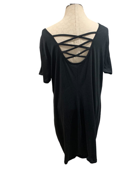 2X Bobbie Brooks Plus Size Black Tshirt Dress Lattice Detail Scoop Neck