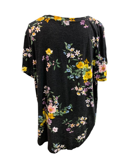 3X Torrid Womens Classic Fit Slub Cotton Tshirt Floral Black Short Sleeve