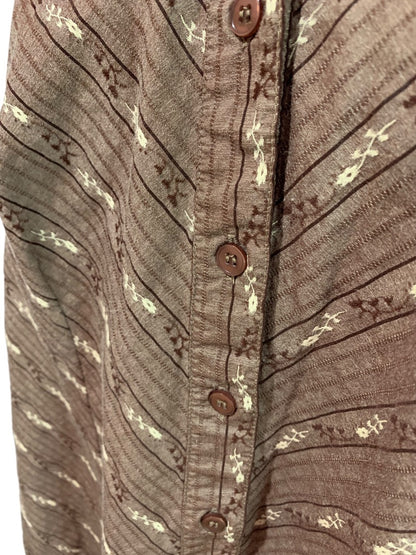 Size 14/16 Lane Bryant Womens Brown Print Stretch Button Up Shirt Blouse Floral Stripe