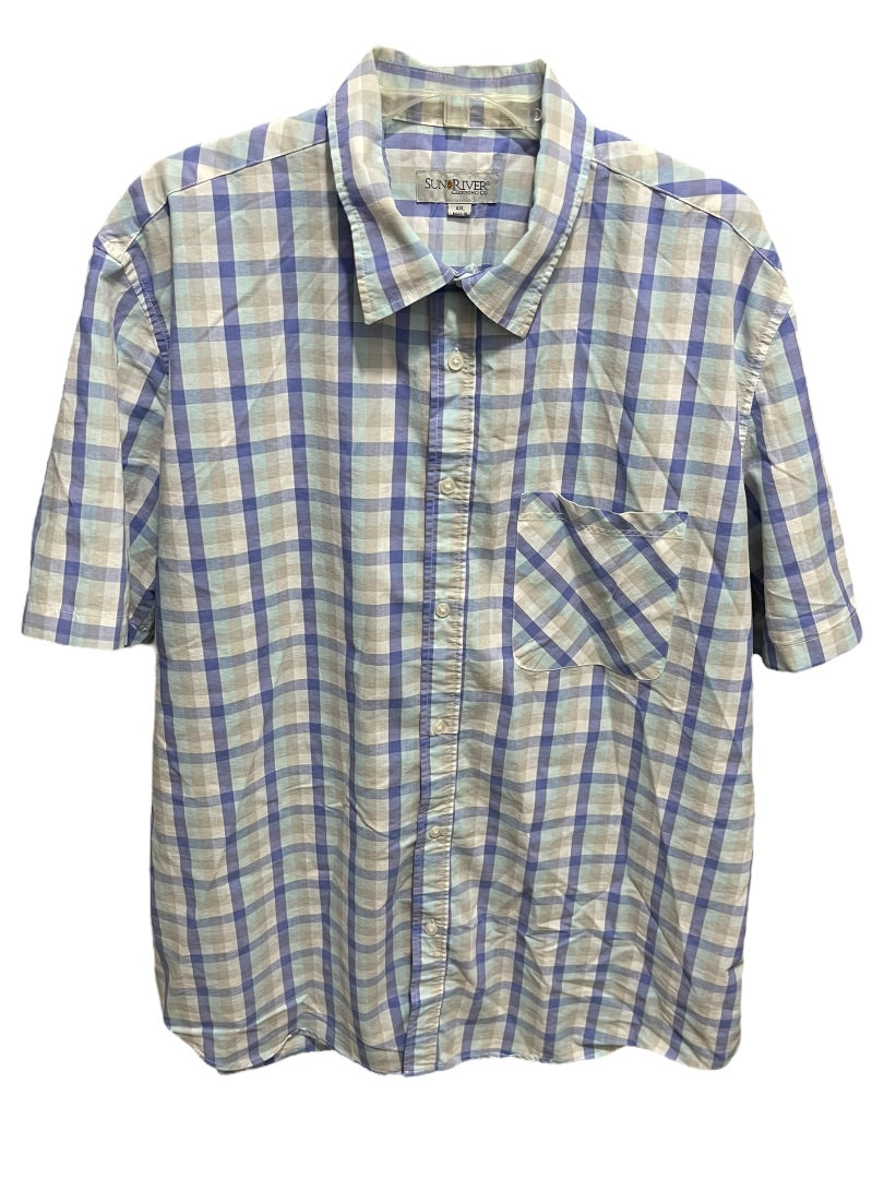 XXL Sun River Clothing Co. Short Sleeve Button Up Mens Shirt Plaid Blue