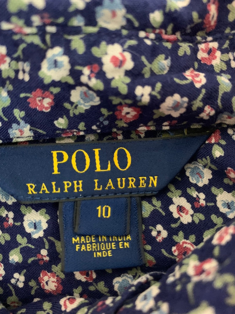 Size 10 Polo Ralph Lauren Girls Blue Floral Romper Long Sleeve