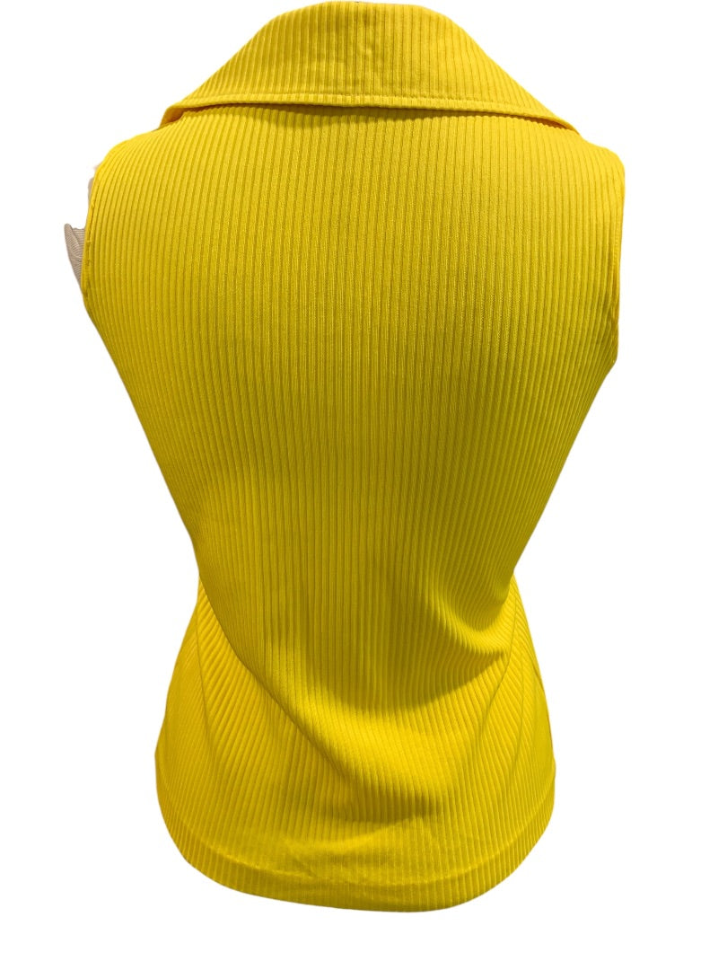 Medium devon Womens Yellow 1960s Ribbed Tank Top Collar V-Neck Sleeveless Shirt