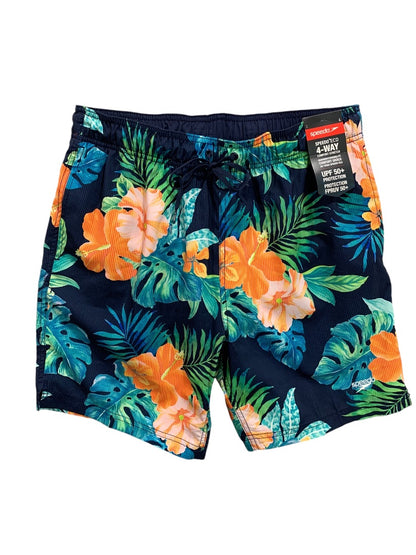 Large Speedo Mens New Swim Trunks Tropical Print UPF 50+ 4 Way Stretch