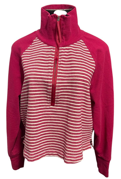 Large Pilcro Anthropologie Long Sleeve Crop 1/2 Zip Striped Womens Top Shirt