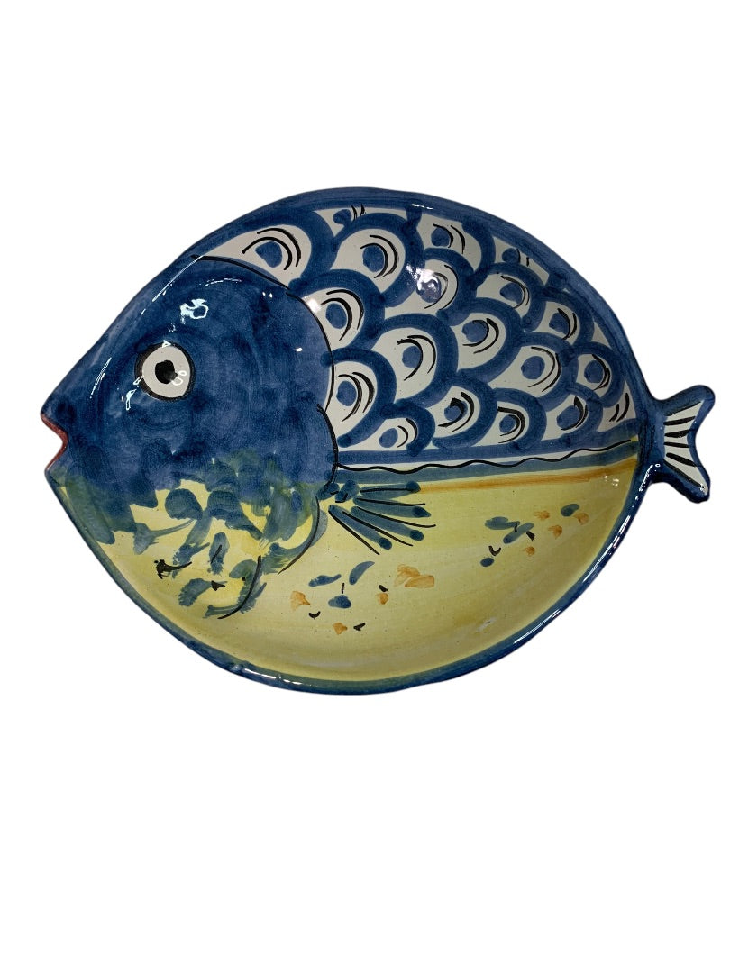 Vietri Fish Fish Blue 10 Inch Oval Dish Italy Pottery E 1990s