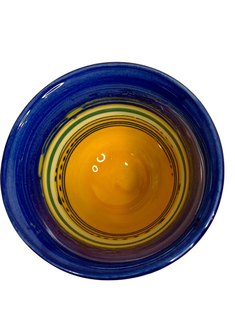 Small Signed Art Pottery MCF Yellow Blue Set of 3 Bowls