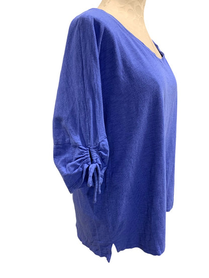 Large Talbots Womens Tie Sleeve V-Neck Tshirt Cornflower Blue