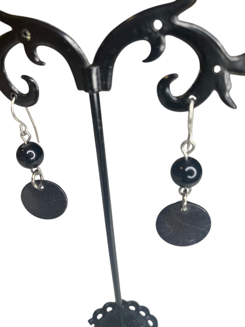 Silvertone Black Hook Pierced Hook Earrings 1.5 Inch Drop