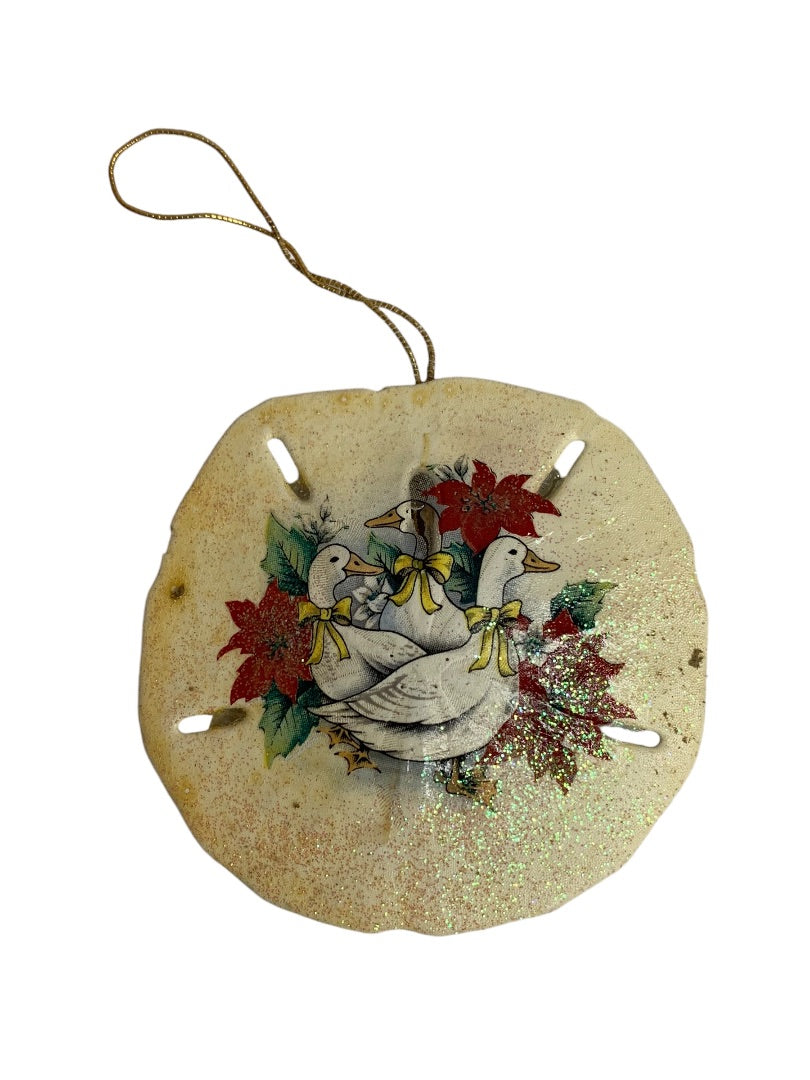 Sand Dollar Vintage Christmas Ornament Sparkly Duck Poinsettia