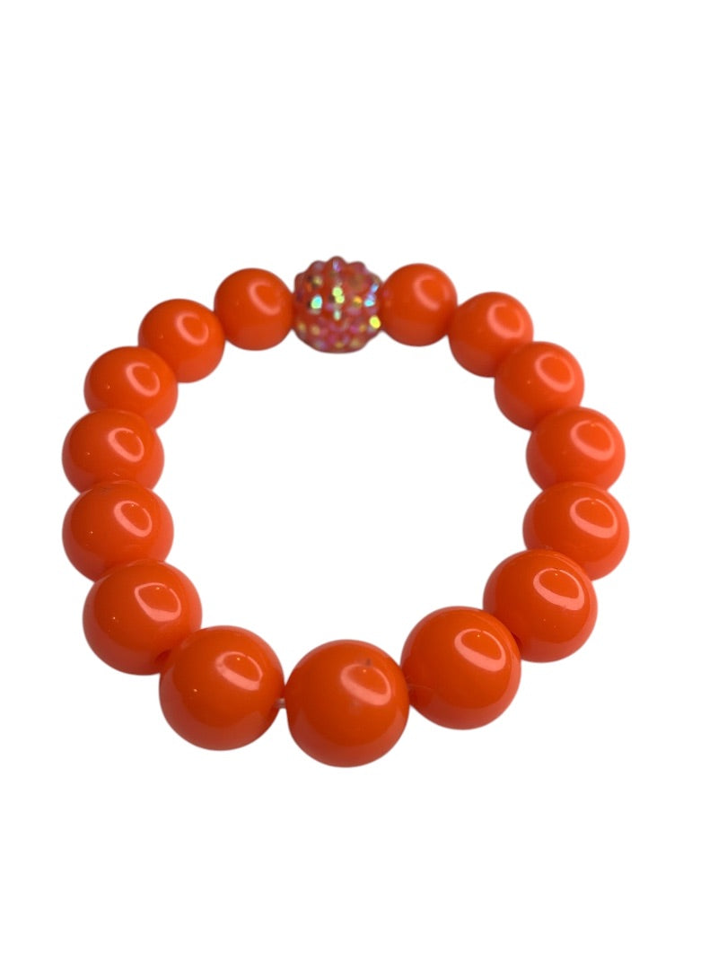 Orange Acrylic Round Beaded Stretch Bracelet Bling