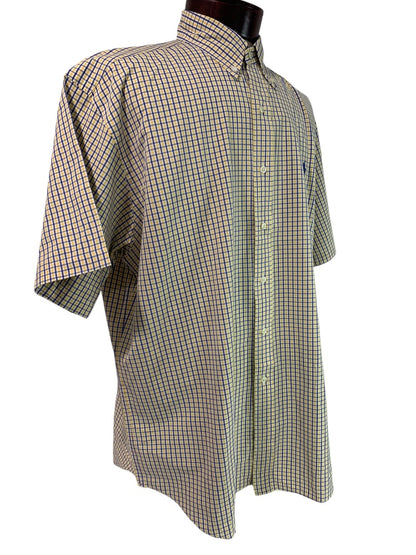 Large Ralph Lauren Mens Blake Button Down Shirt Short Sleeve Yellow Blue Plaid