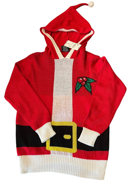 Small Holiday Sweater Knit Youth New Hooded Santa Shirt