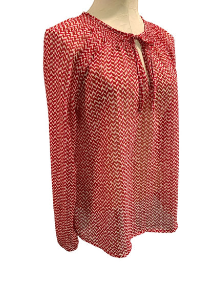 Medium Gap Womens Peasant Style Blouse Sheer Shirt Red White