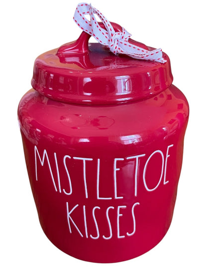 Rae Dunn by Magenta Mistletoe Kisses Cookie Jar Red 9" x 6"