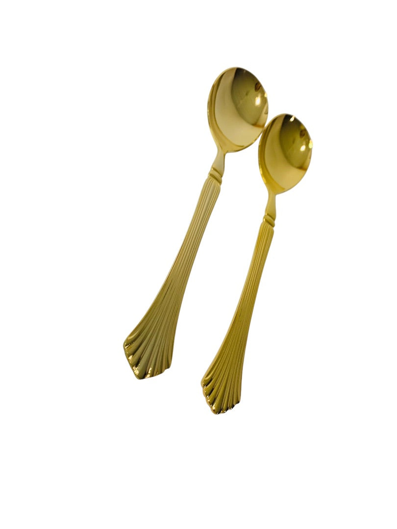 Gold Electroplate Vintage Sugar Spoons Set of 2 Scalloped 6.5 Inch