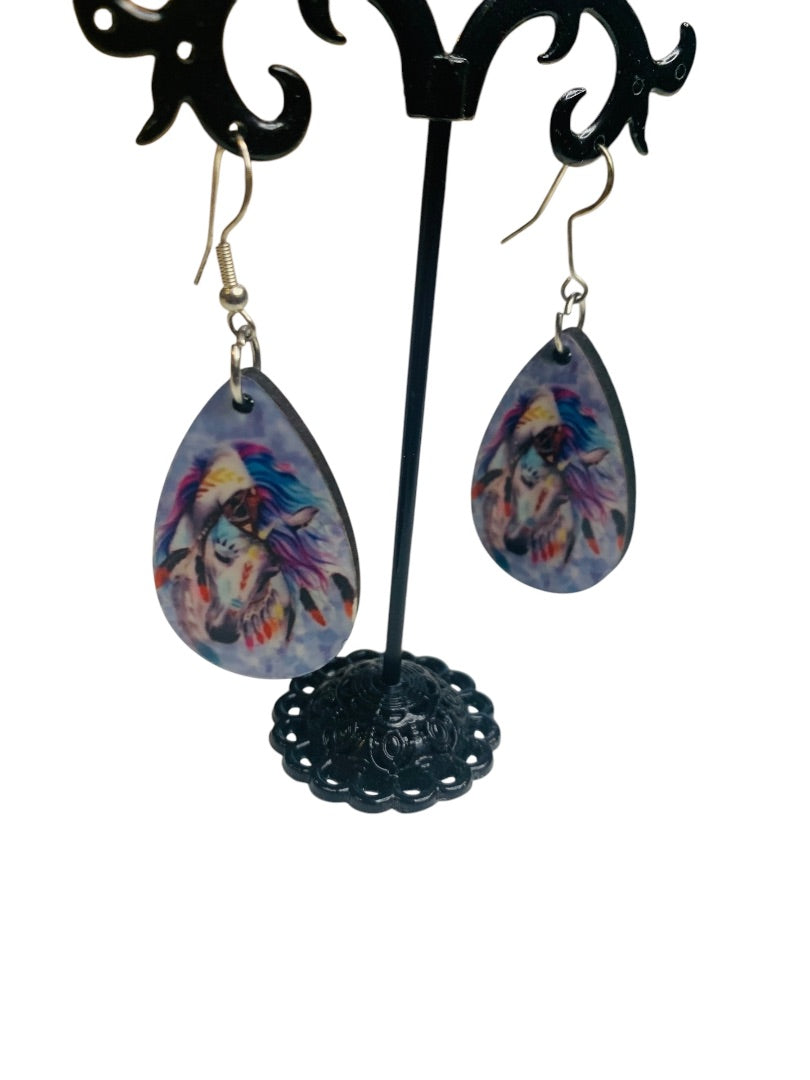 Unicorn Hook Pierced Earrings Lightweight Double Sided 2.4" Drop