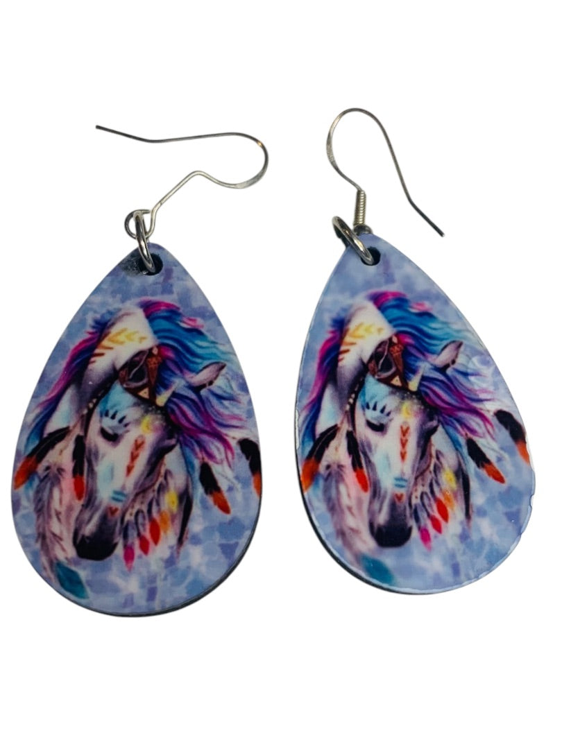 Unicorn Hook Pierced Earrings Lightweight Double Sided 2.4" Drop