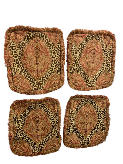 Set of 4 Pillow Covers Animal Print Fringed 18 Inch Square Zip Closure