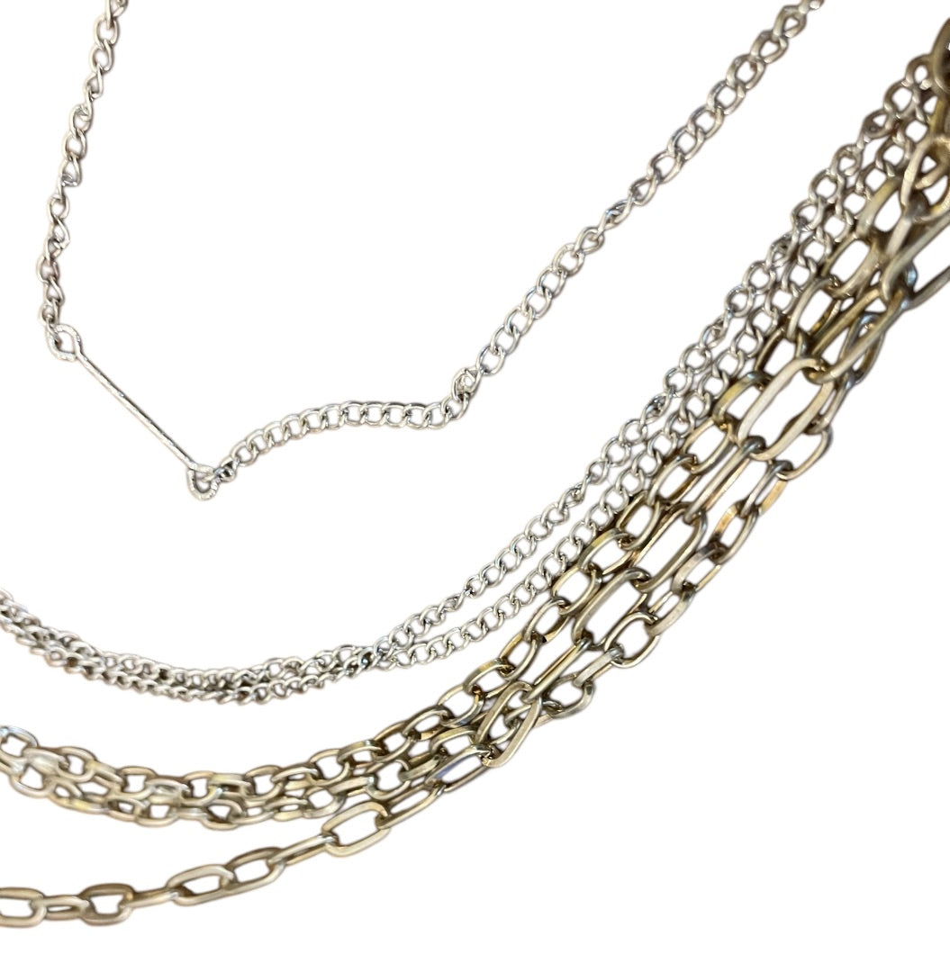 Icing MultiStrand Layered Chain Link Silvertone Goldtone Adjustable Necklace 15"