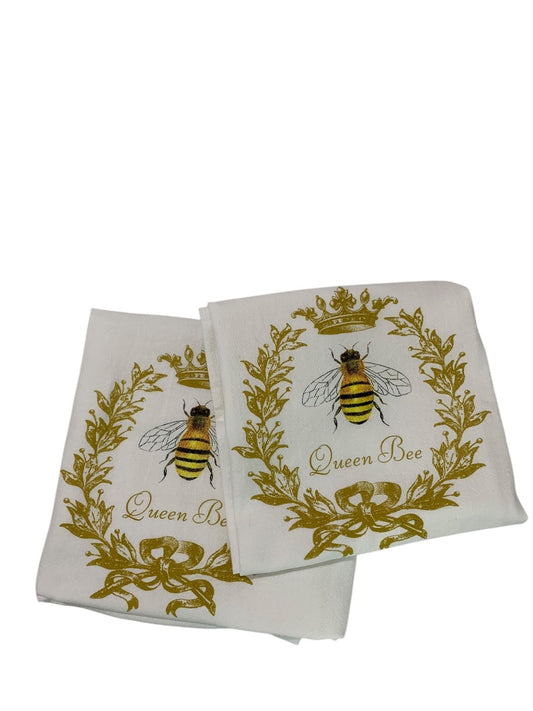 Set of 2 New Flour Sack Towels Queen Bee  24 x 36" USA