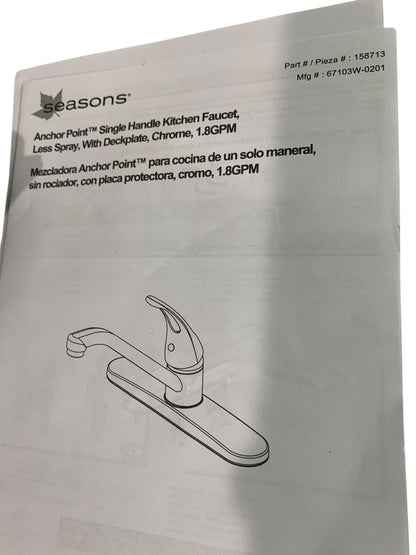Seasons Single Handle Kitchen Fauced Less Spray Deckplate Chrome 158713
