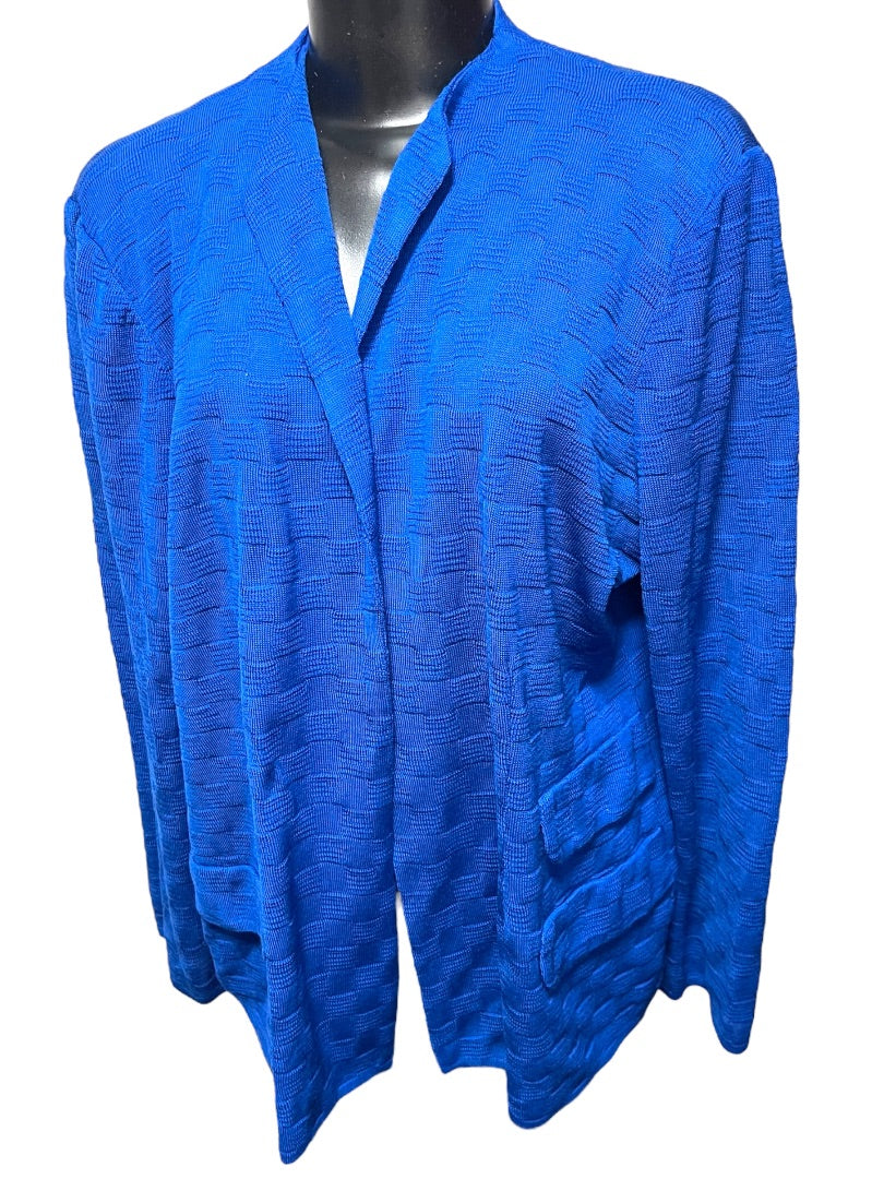 1X Misook Womens New Knit Open Cardigan Royal Blue Checked Texture