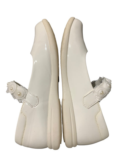 Size 36 Apawwa MC16 Girls White Lacquer Shoes Rosettes Faux Pearls First Communion